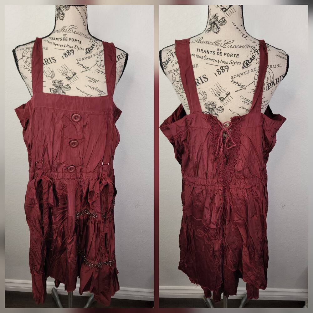 Pretty Angel Midi Dress SZ L Silk Blend Corset Lace Up Artsy Whimsygoth Fairy